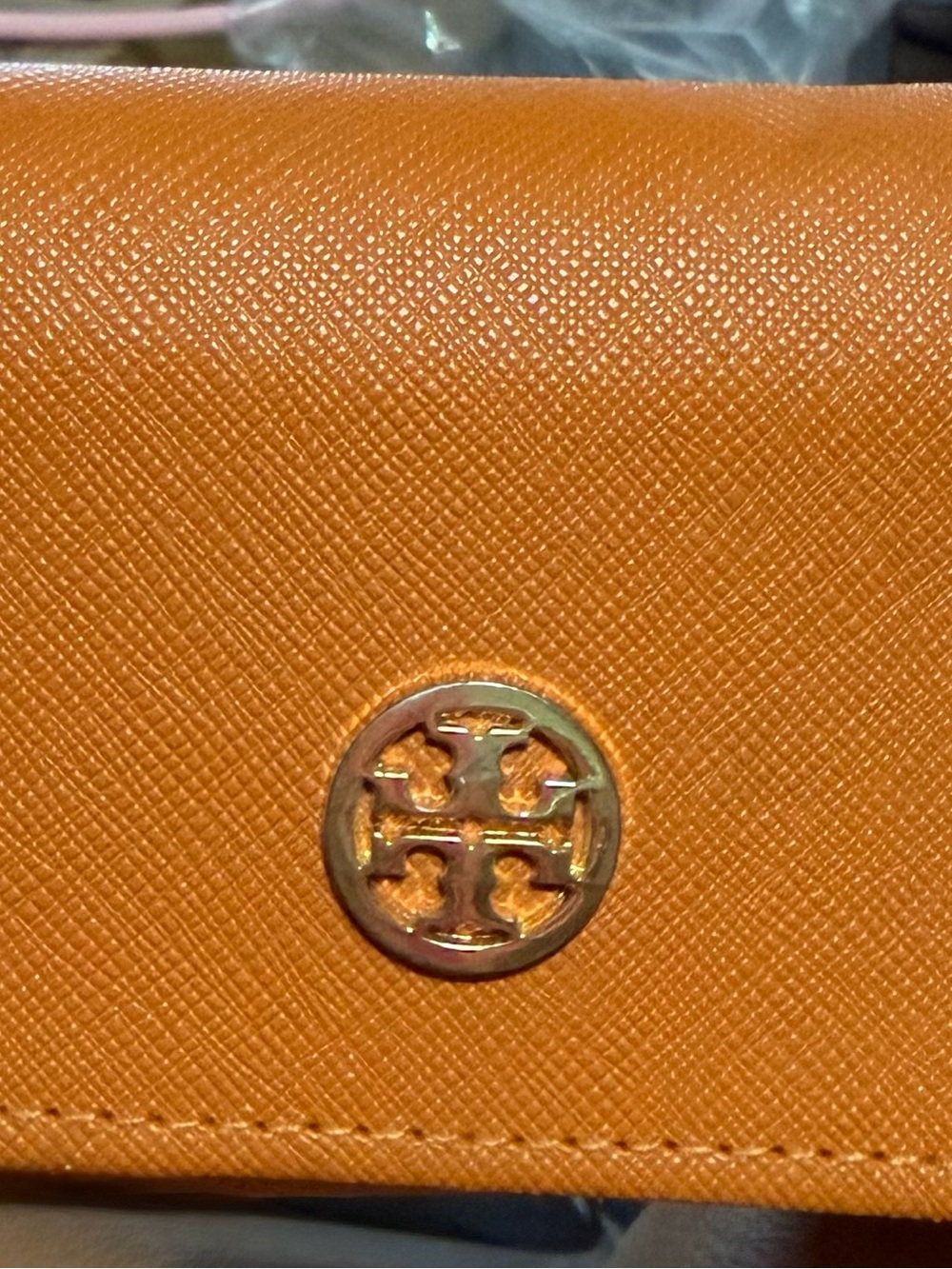 Authentic Tory Burch Orange Saffiano Continental with Gold Logo